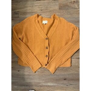 freshman1996 Ribbed Button Front Cropped Cardigan Sweater Mustard Yellow M